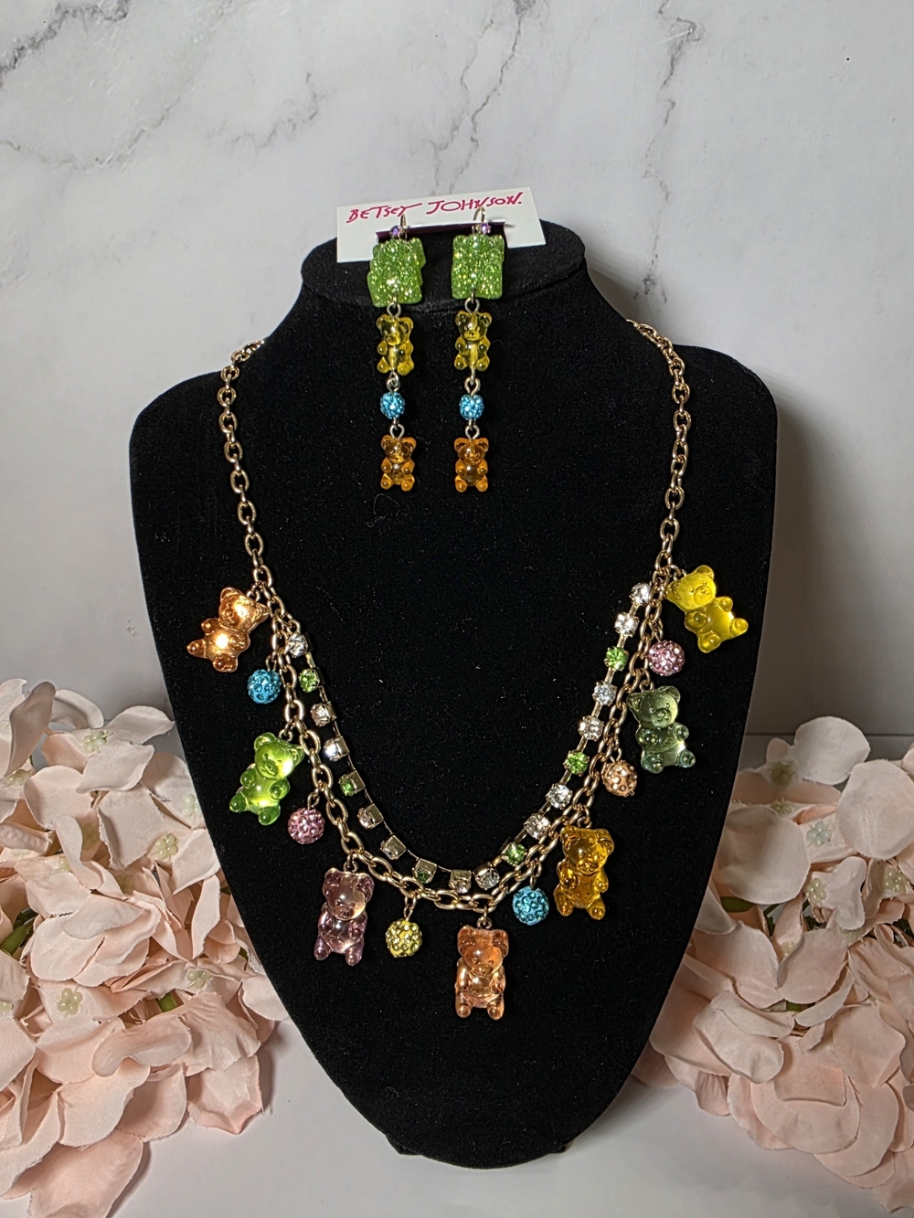 Betsey Johnson - Rainbow Gummy Bear Charm Necklace with Matching Drop Earrings